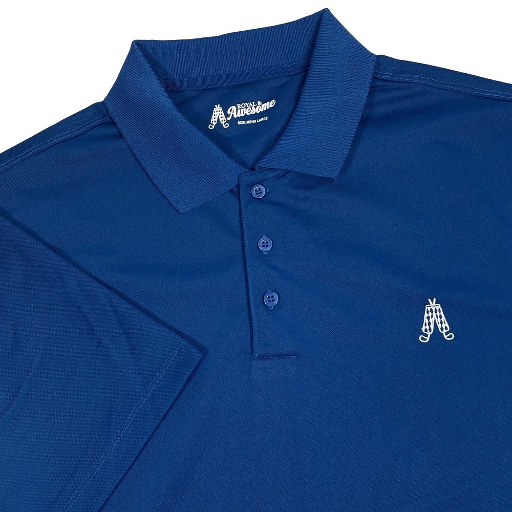 Royal & Awesome Men's Golf Performance Polo Shirt 100% Polyester Blue Size Large